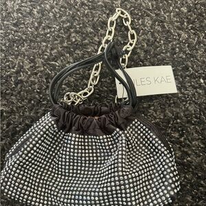 BNWT JULES KATE BLACK STUDDED BAG WITH SILVER HARDWARE CHAIN— vegan leather